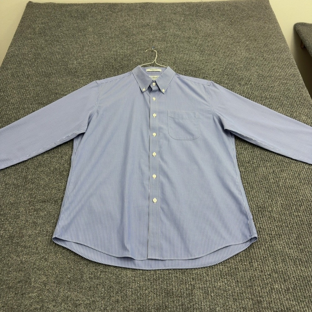 LL Bean Button Down Shirt Mens 16-34 Blue Cotton Wrinkle Free Slim Fit Classic